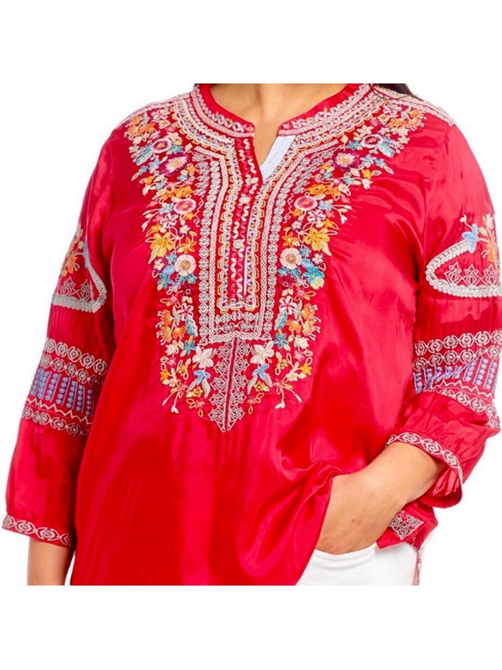 John Mark Floral Embroidered Tunic Top